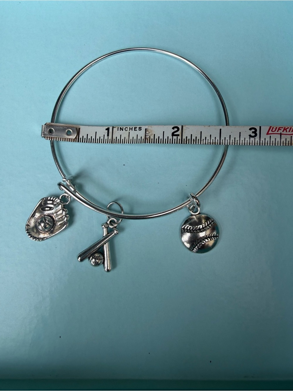 Handcrafted Softball Charm Bangle Bracelet Girls Silver Tone - Sports Jewelry - Picture 3 of 6